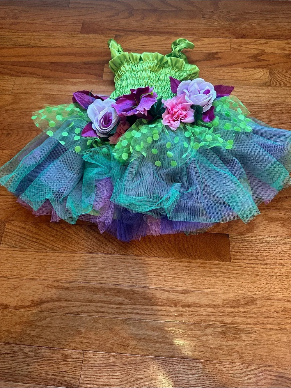 Green Floral Tutu Dress for Kids - Flower Accent Dance Costume size 3-4